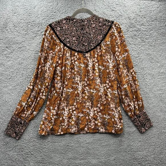 Hinge Small Long Sleeve Blouse Floral Print Buttons in Back Boho Peasant - Picture 10 of 10